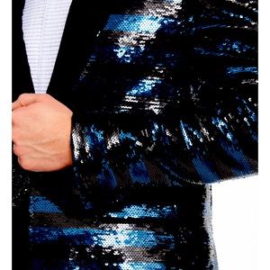 Mens Tallia Sequin Jacket Size 48R Party Showy‎ Stage Presence Black/Blue